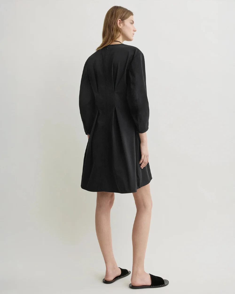 BALLOON SLEEVE COTTON DRESS / BLACK - Image 4
