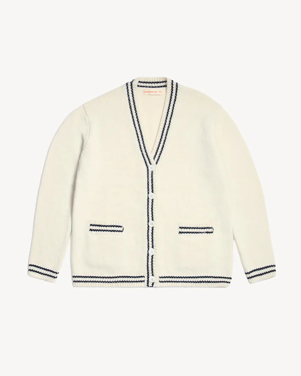 CLODAGH V-NECK CARDIGAN / WHITE / NAVY - Image 6