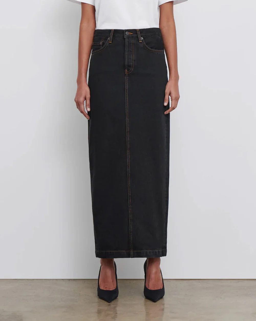 DENIM COLUMN SKIRT / BLACK
