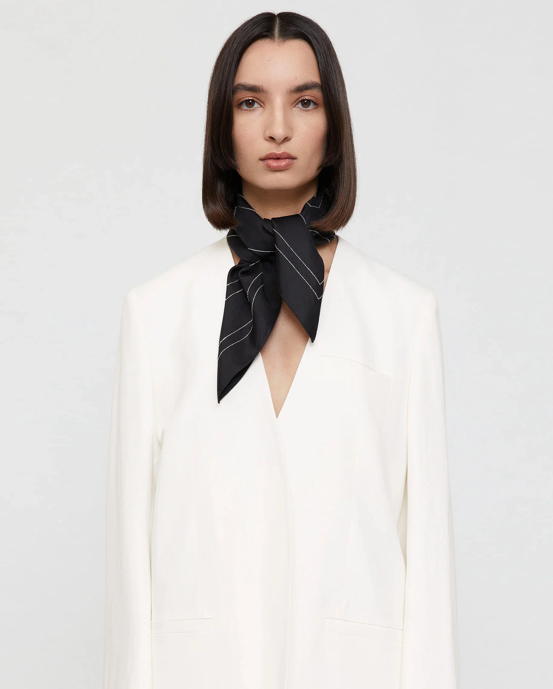 EMBROIDERED MONOGRAM SILK SCARF / BLACK CREME - Image 5