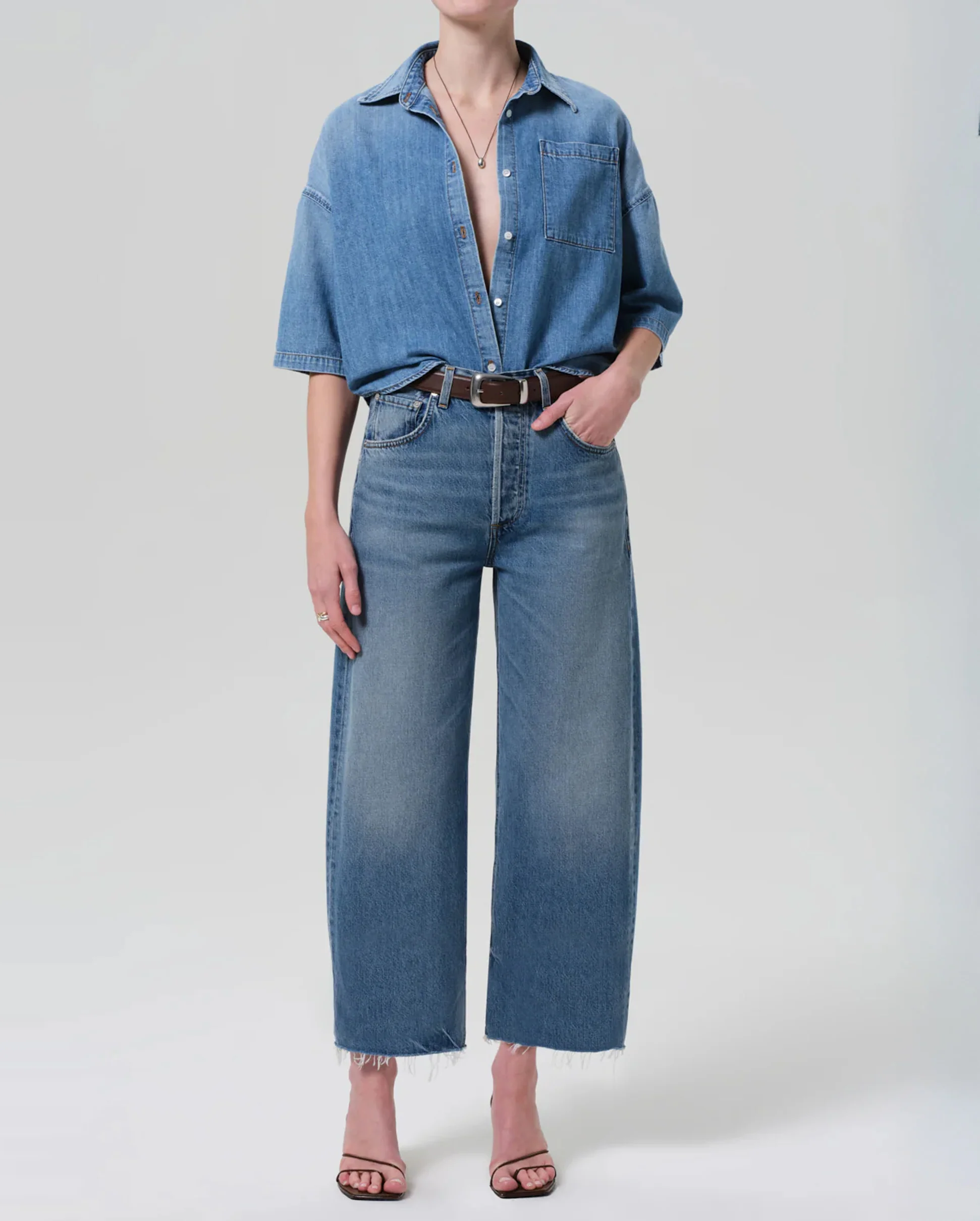 FRANCES CROPPED CAPE BUTTON UP / SKYLAND - Image 5