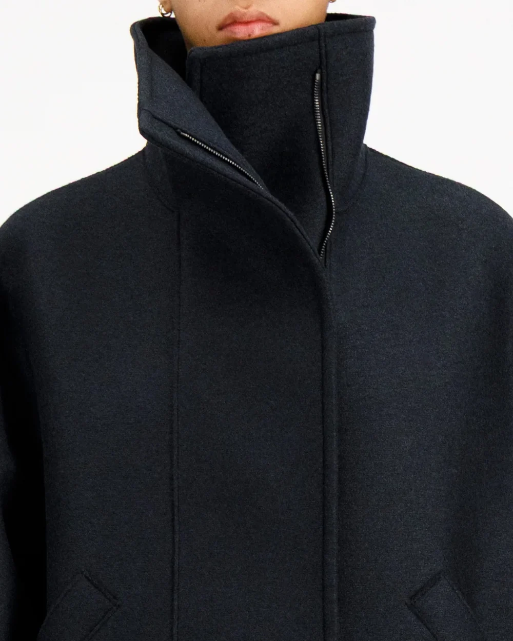 FUNNEL BIKER JACKET PRESSED WOOL / DARK BLUE - Image 5