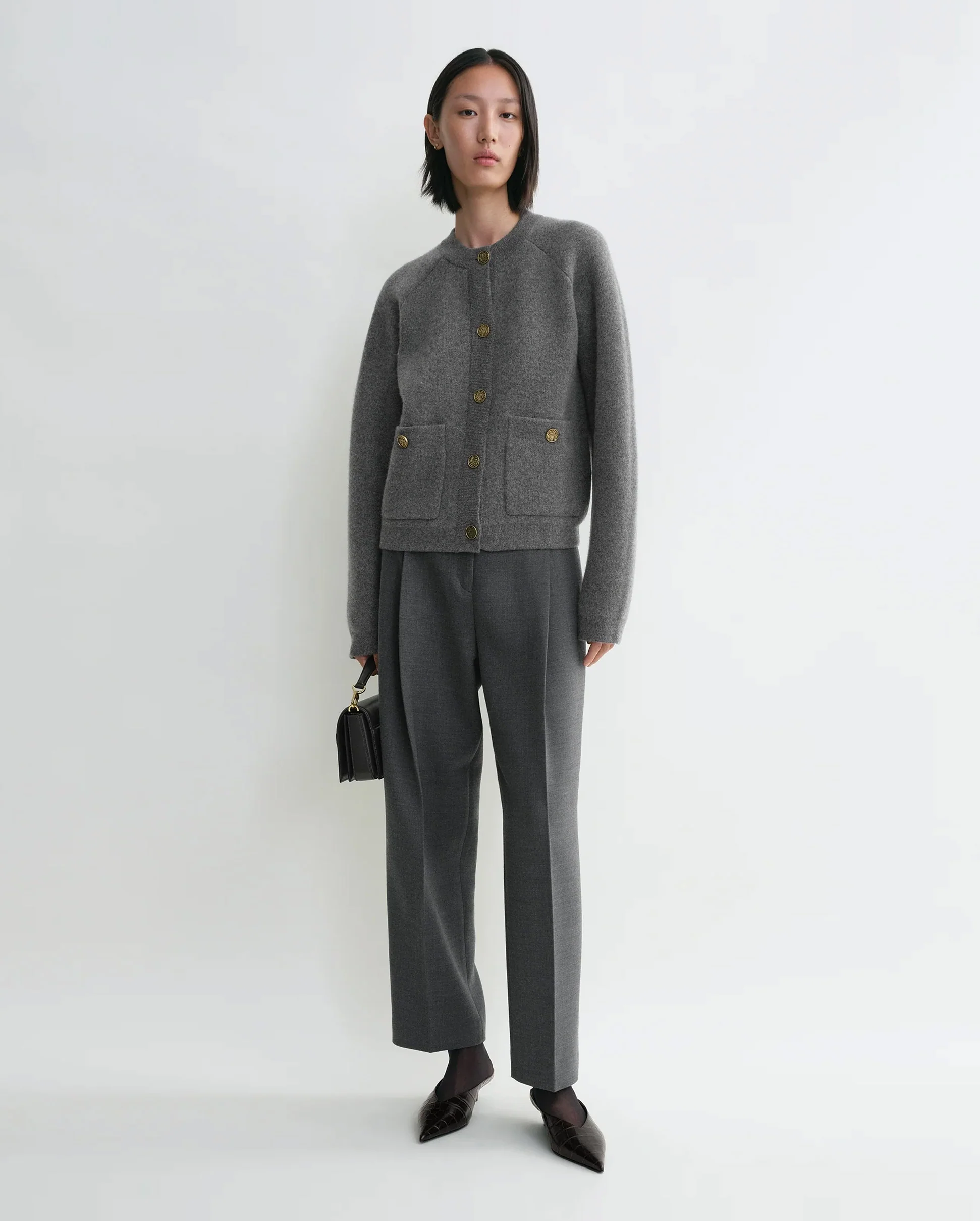 HAMMERED BUTTON CARDIGAN / GREY MELANGE - Image 2