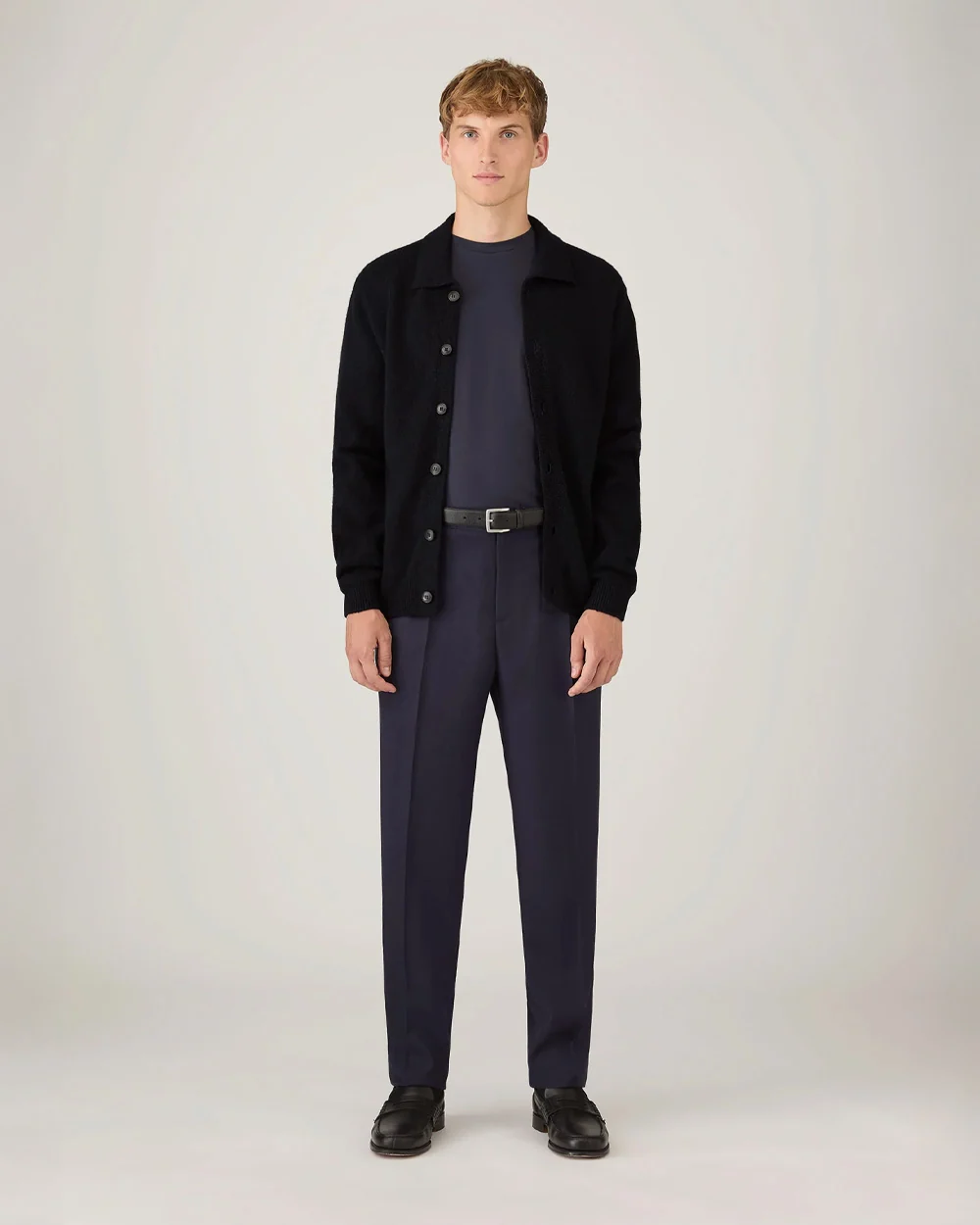 LAMBSWOOL CARDIGAN / DARK NAVY MOULINE - Image 2