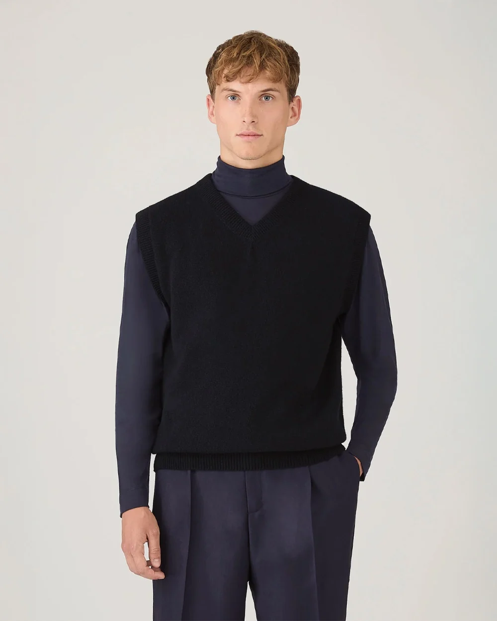 LAMBSWOOL VEST / DARK NAVY MOULINE