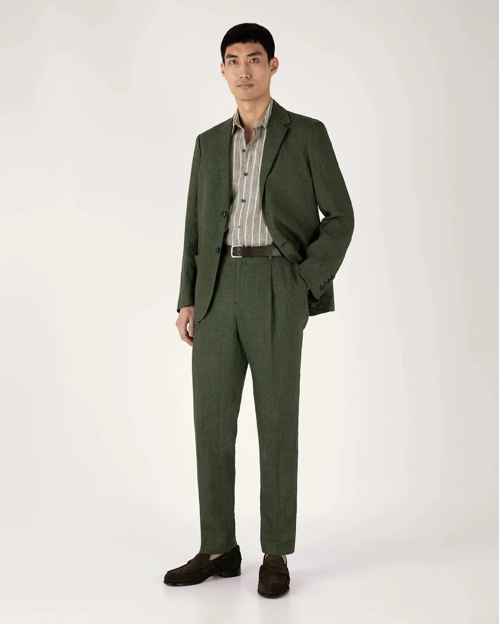 LINEN S/S SHIRT / DUSK GREEN ECRU WIDE PINSTRIPE - Image 2
