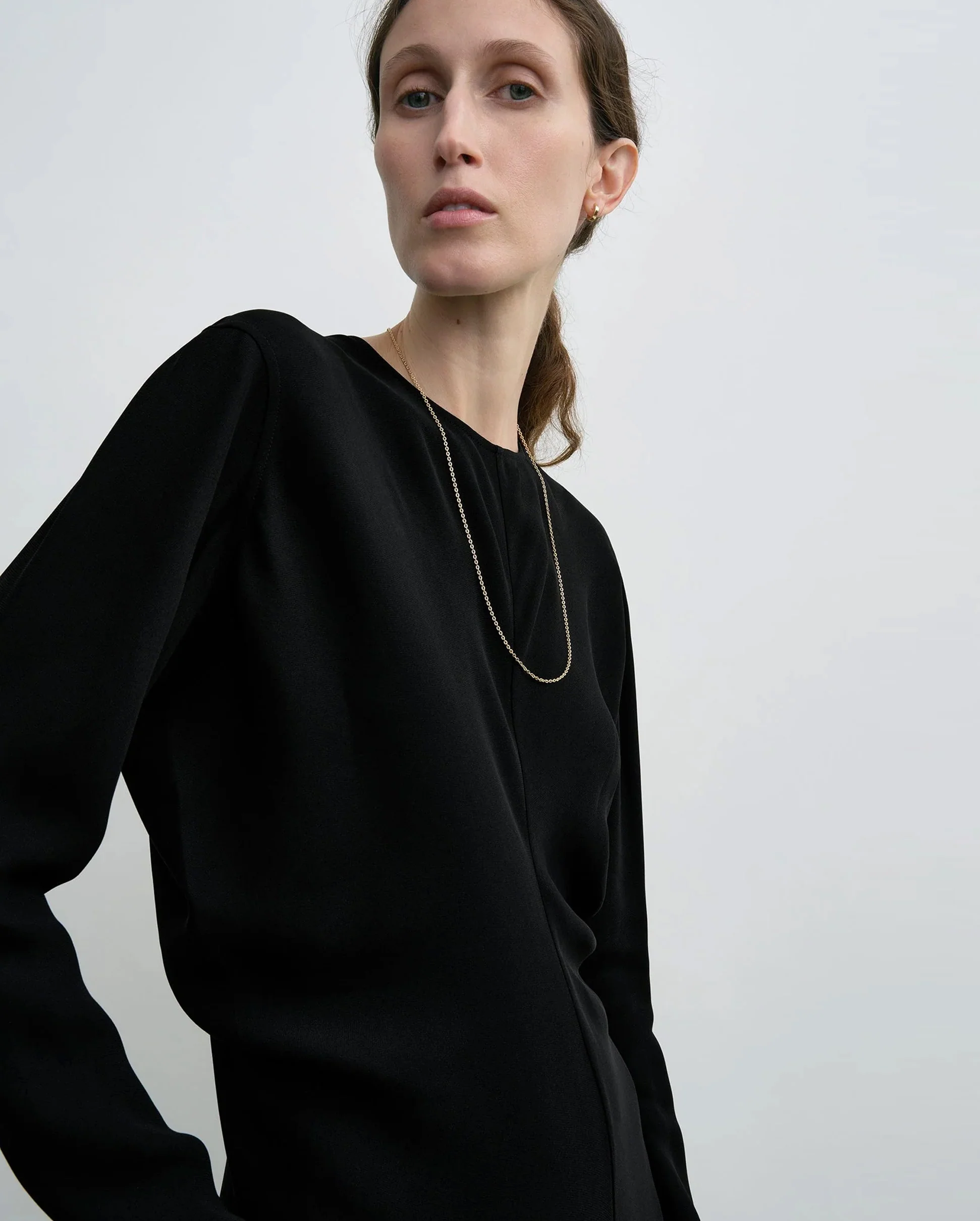 LONG SLEEVE SLOUCH WAIST DRESS / BLACK - Image 2