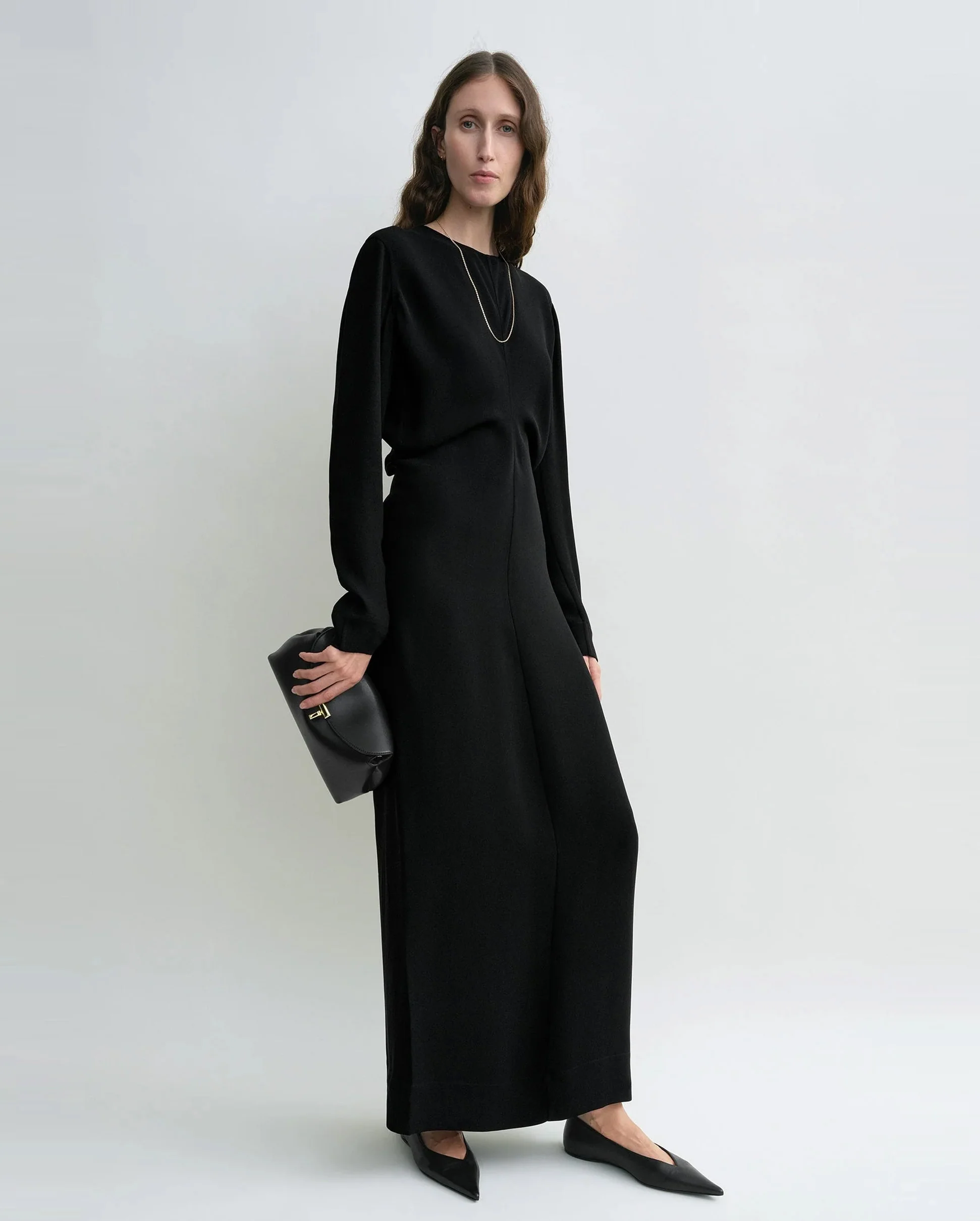 LONG SLEEVE SLOUCH WAIST DRESS / BLACK - Image 3