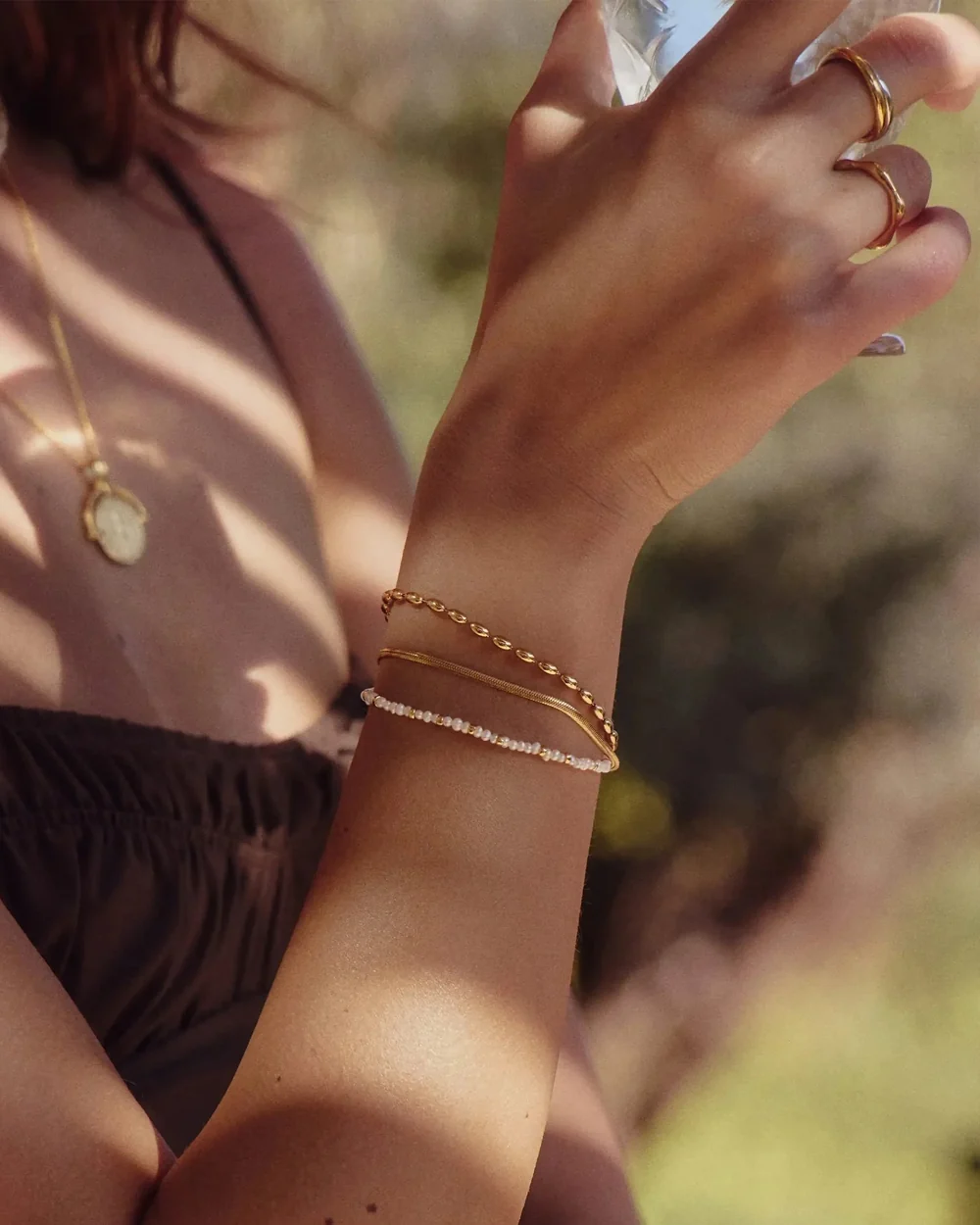 MICRO PEARL BEADED BRACELET / GOLD - Image 3