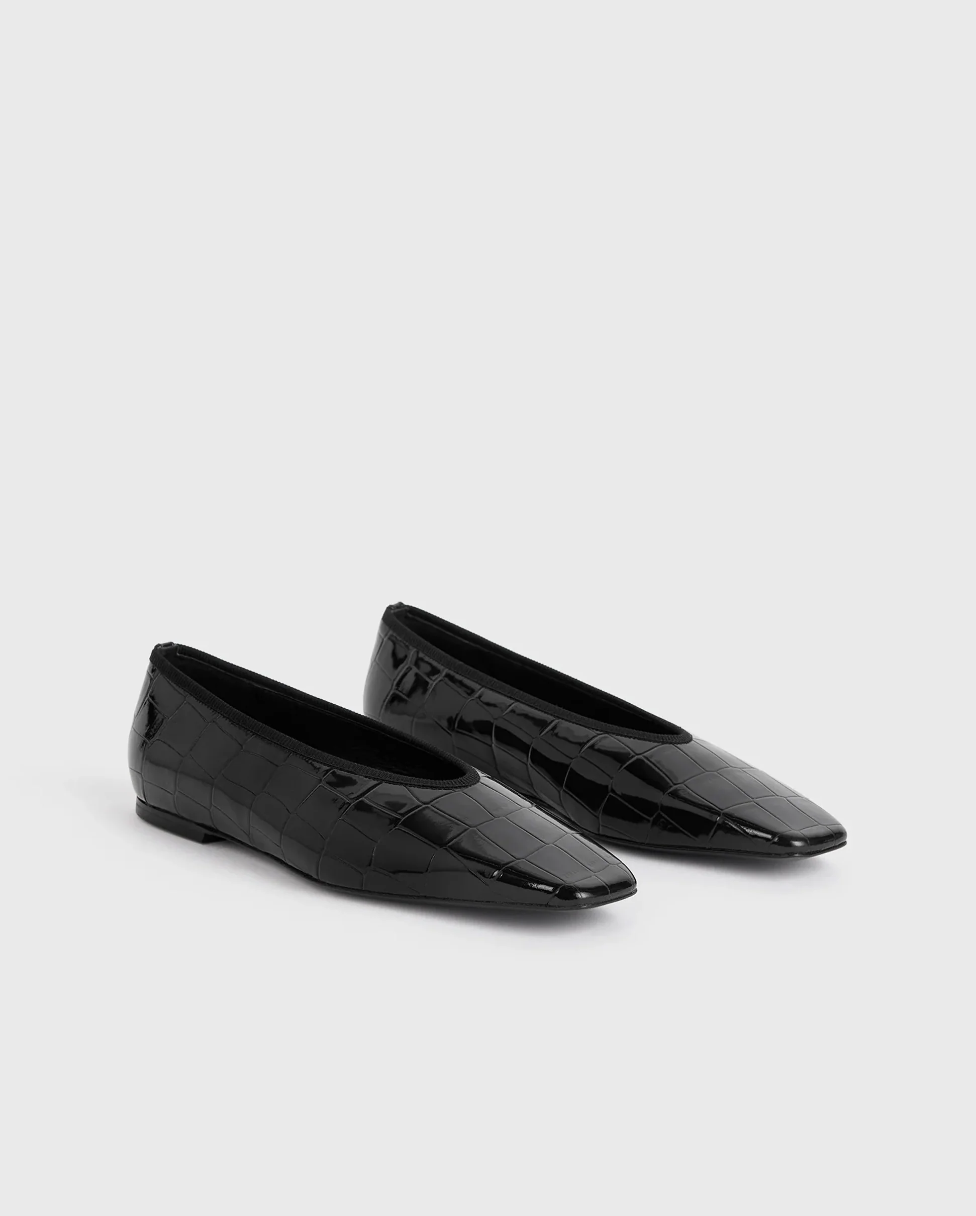 MINIMALIST CROCO EMBOSSED BALLERINA / BLACK - Image 7