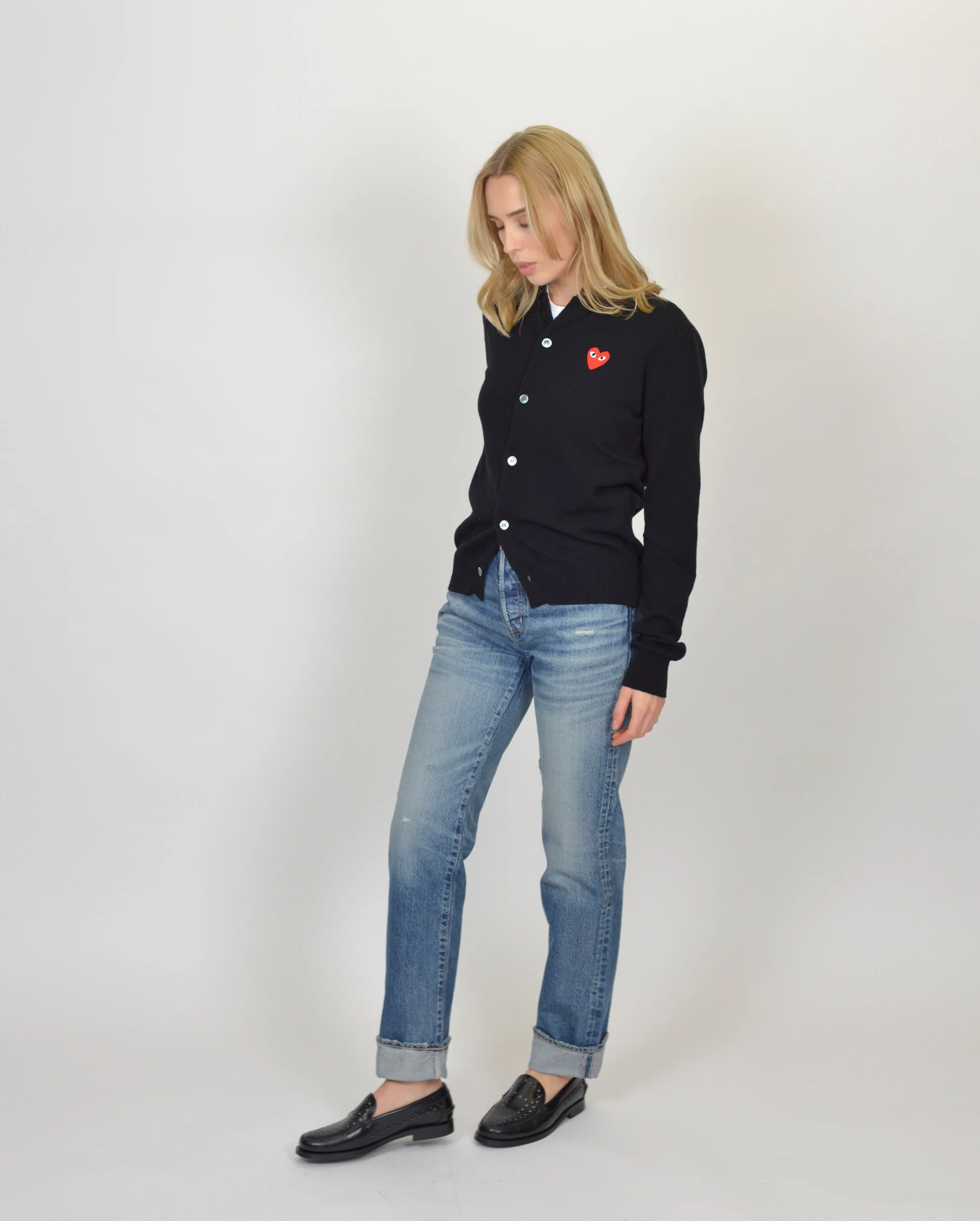 N007 WOMENS RED HEART CARDIGAN / BLACK - Image 4