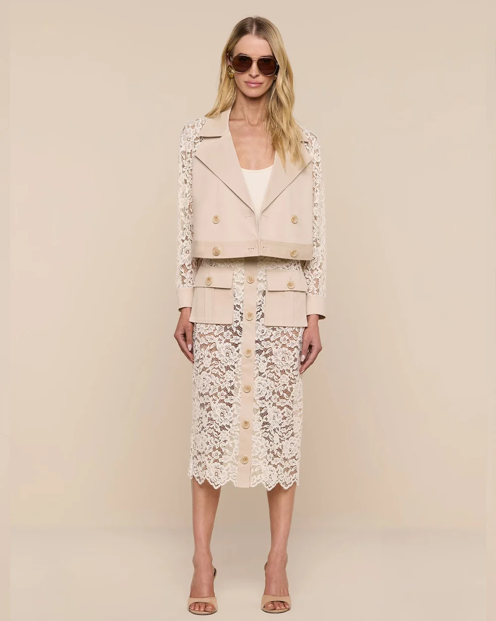 NOVELLE LACE TRENCH / BISCUIT/ECRU - Image 3