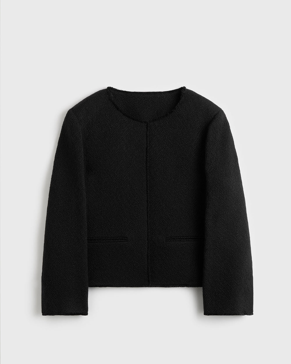 OPEN-FRONT BOUCLÉ BLAZER / BLACK - Image 6