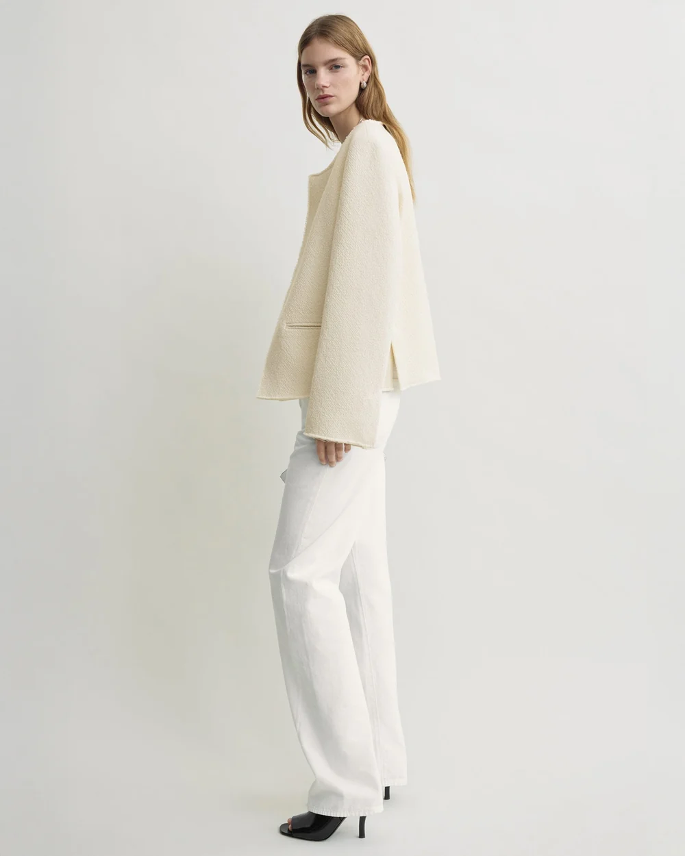 OPEN-FRONT BOUCLÉ BLAZER / ECRU - Image 3