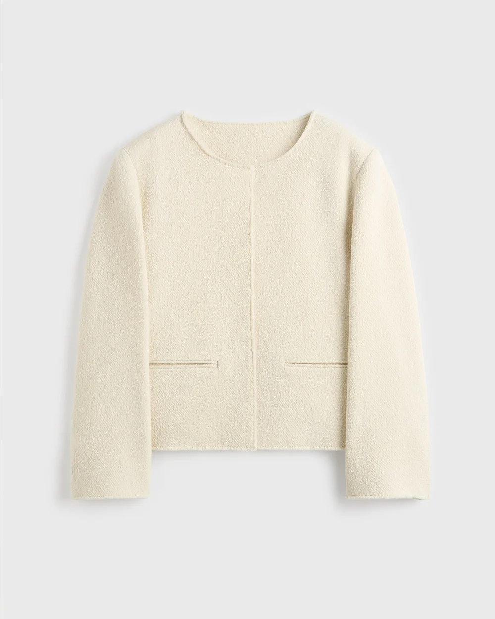 OPEN-FRONT BOUCLÉ BLAZER / ECRU - Image 5