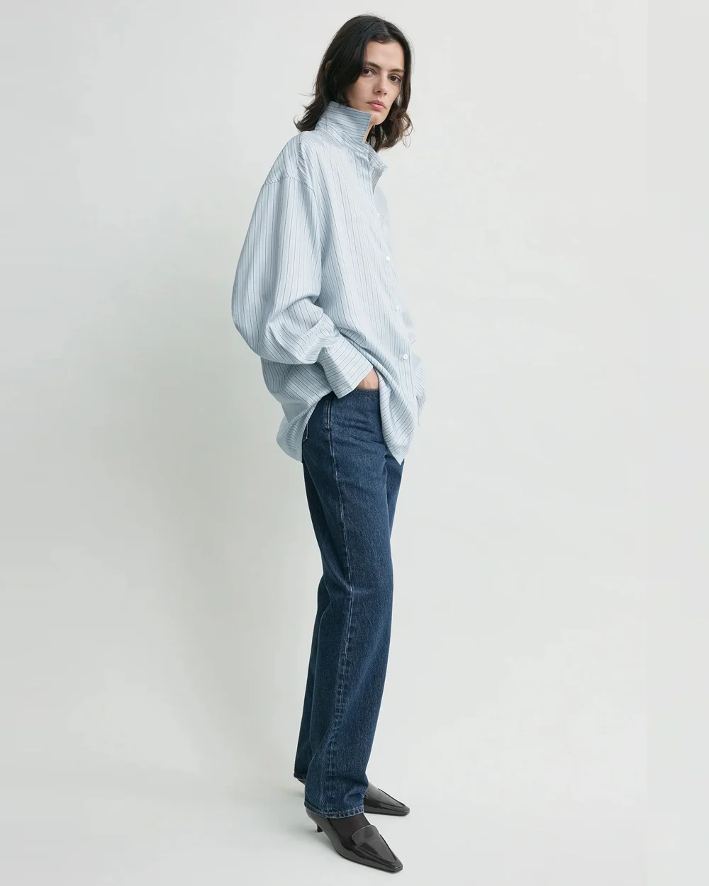 OVERSIZED STRIPED SHIRT / ICE / WHITE - Image 4