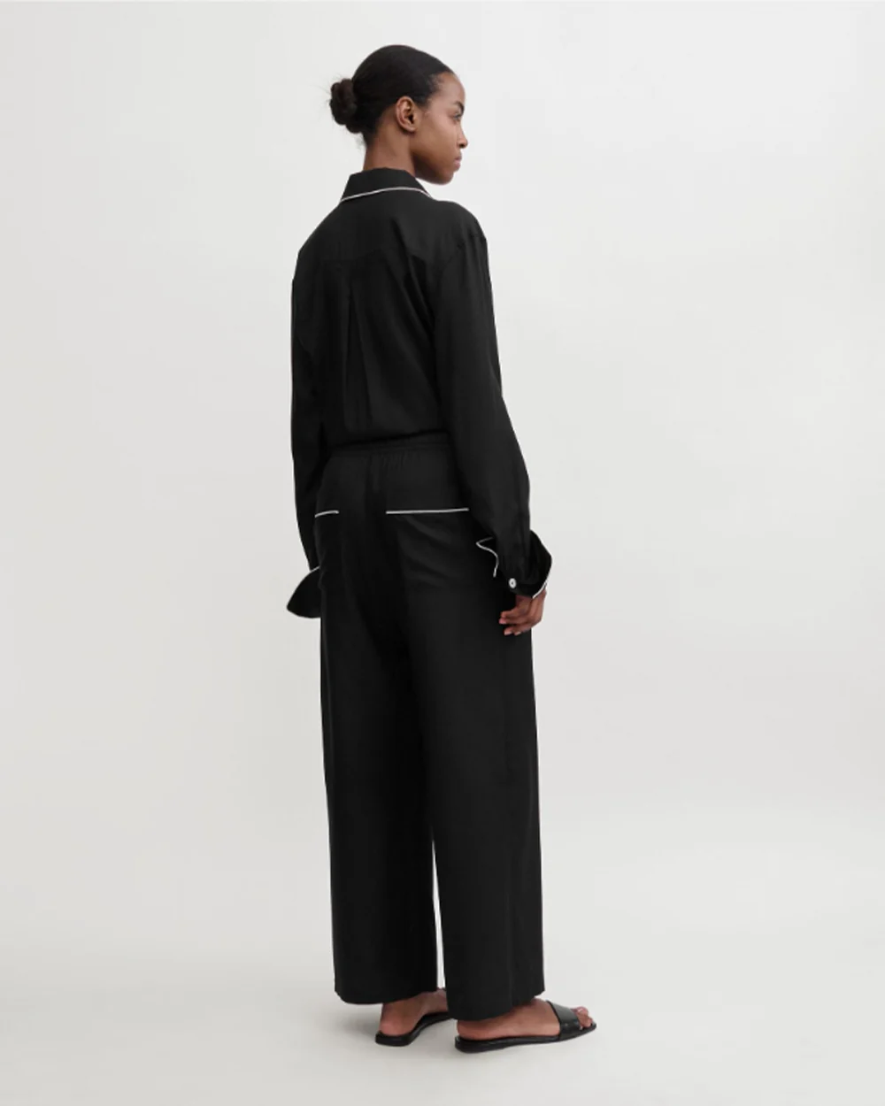 PIPED SILK TROUSERS / BLACK - Image 3