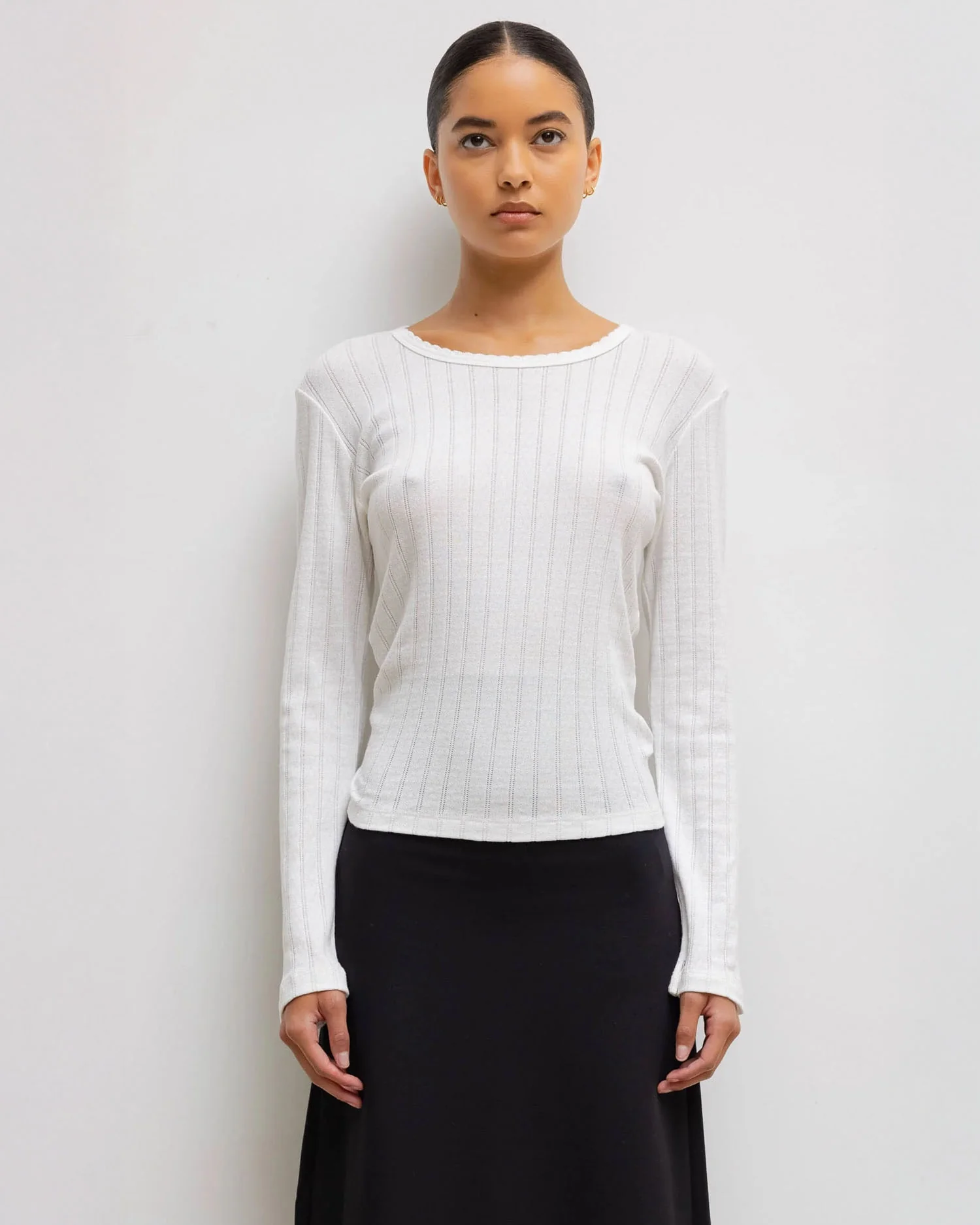 POINTELLE SLIM FIT LONG SLEEVE / WHITE