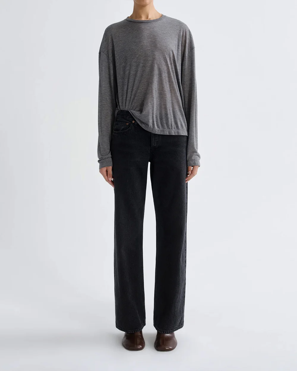 SASHA LONGSLEEVE BOYFRIEND TEE / GREY HEATHER - Image 2