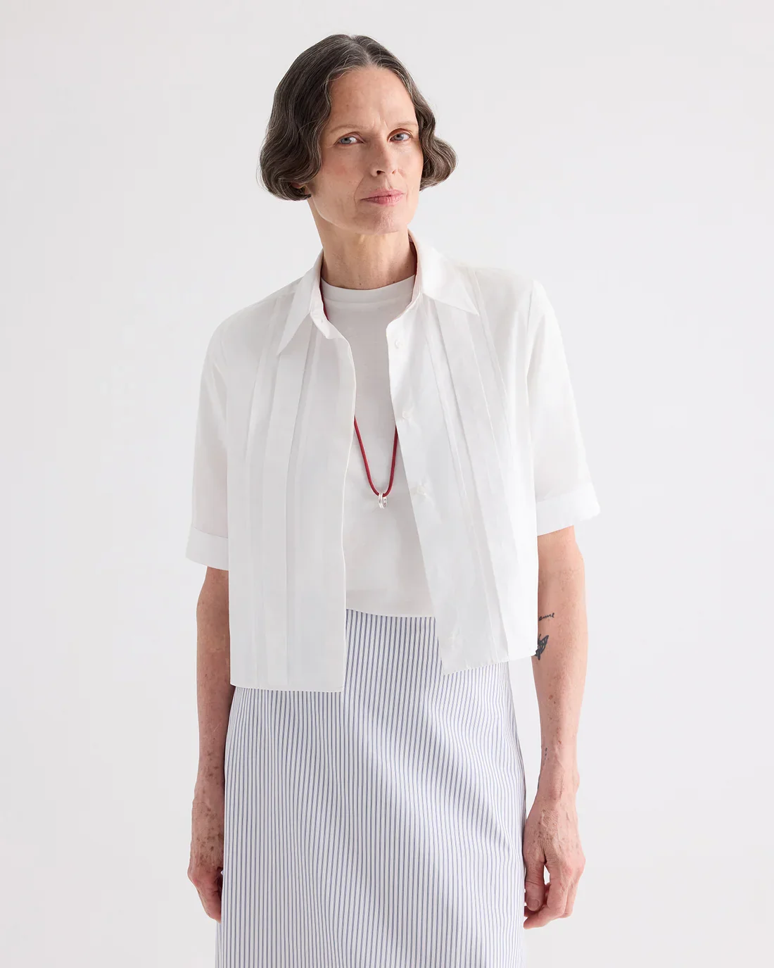 SHORT LIVED SHIRT WITH PLEATED PLACKET / WHITE - Image 3