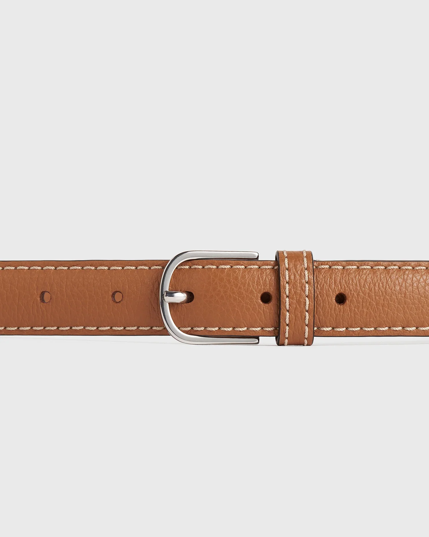 SLIM GRAINED-LEATHER BELT / TAN - Image 4