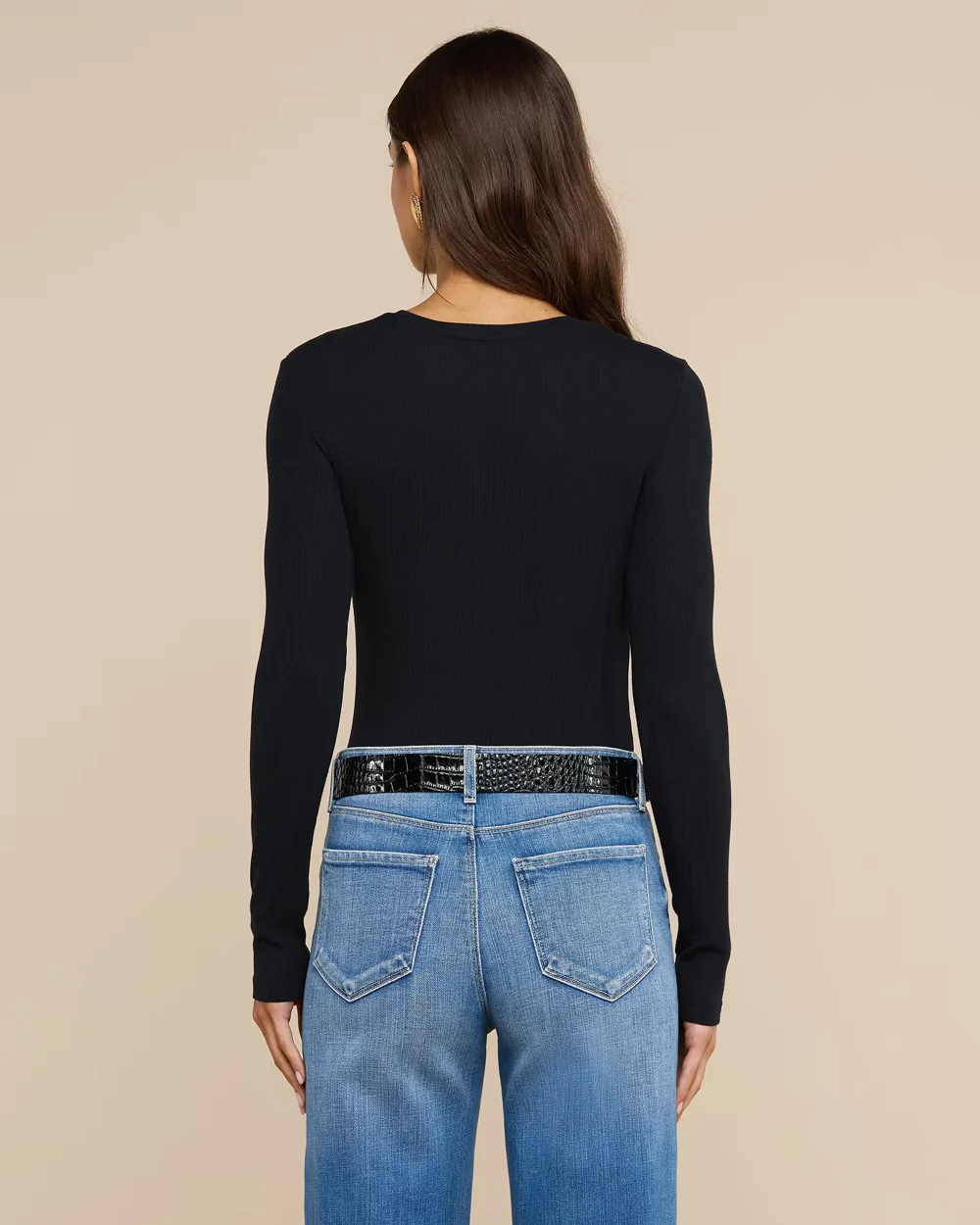 TESS LONG SLEEVE TEE / BLACK MICRO RIB - Image 4