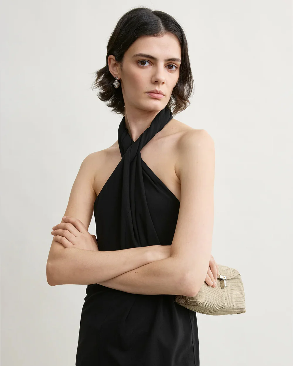 TWISTED JERSEY HALTER TOP / BLACK
