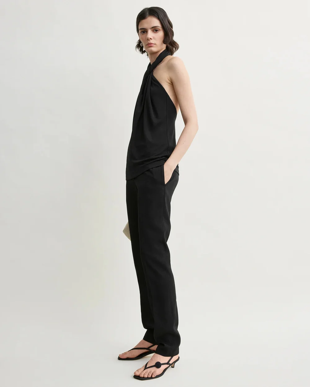 TWISTED JERSEY HALTER TOP / BLACK - Image 3