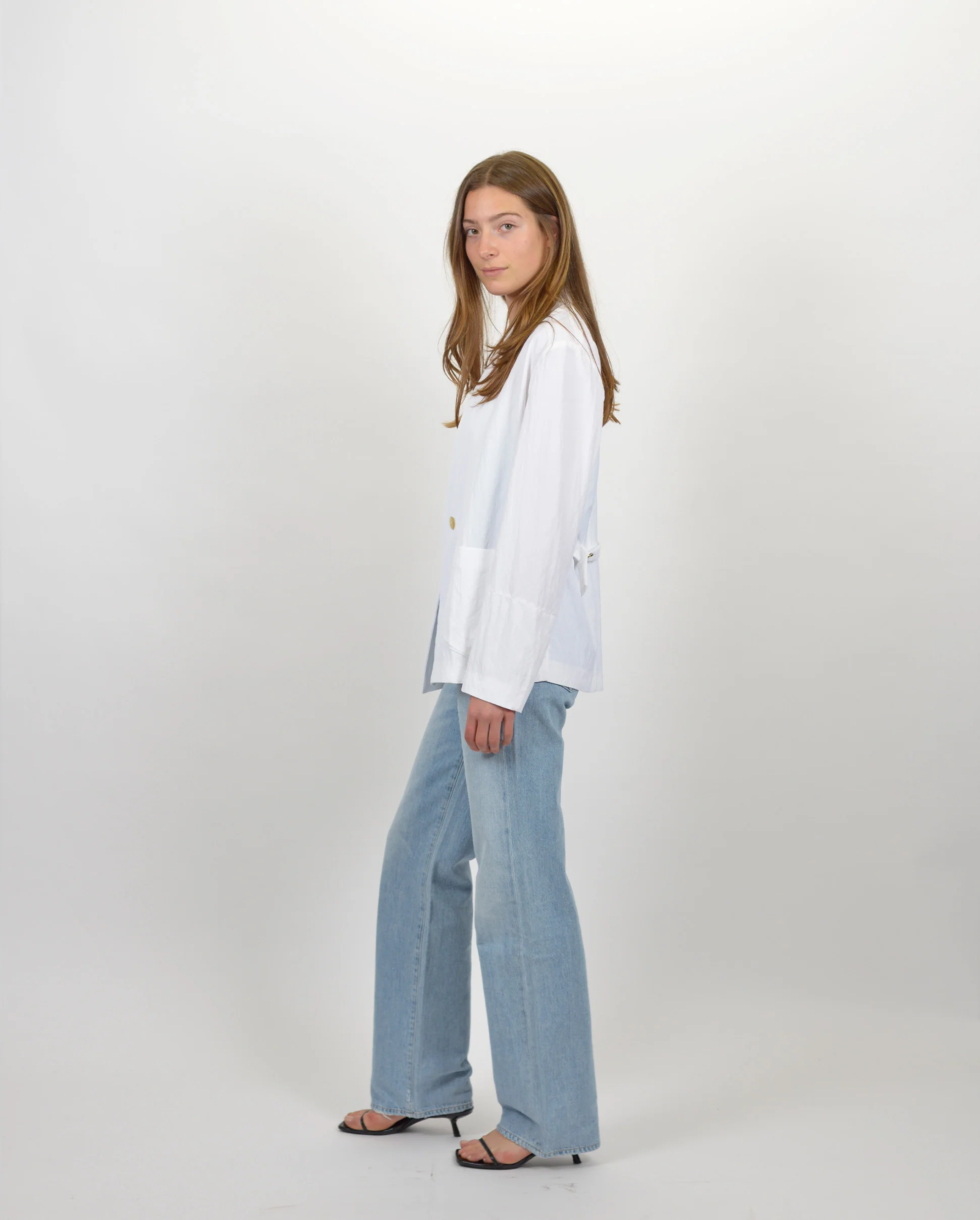 VISCOSE COTTON TWILL DOUBLE BREASTED JACKET / TERRA - Image 3