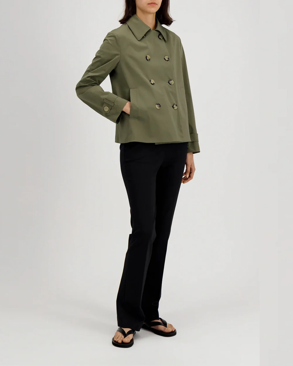 WOMEN CROPPED TRENCH LIGHT TECHNIC / HUNTING GREEN - Image 3